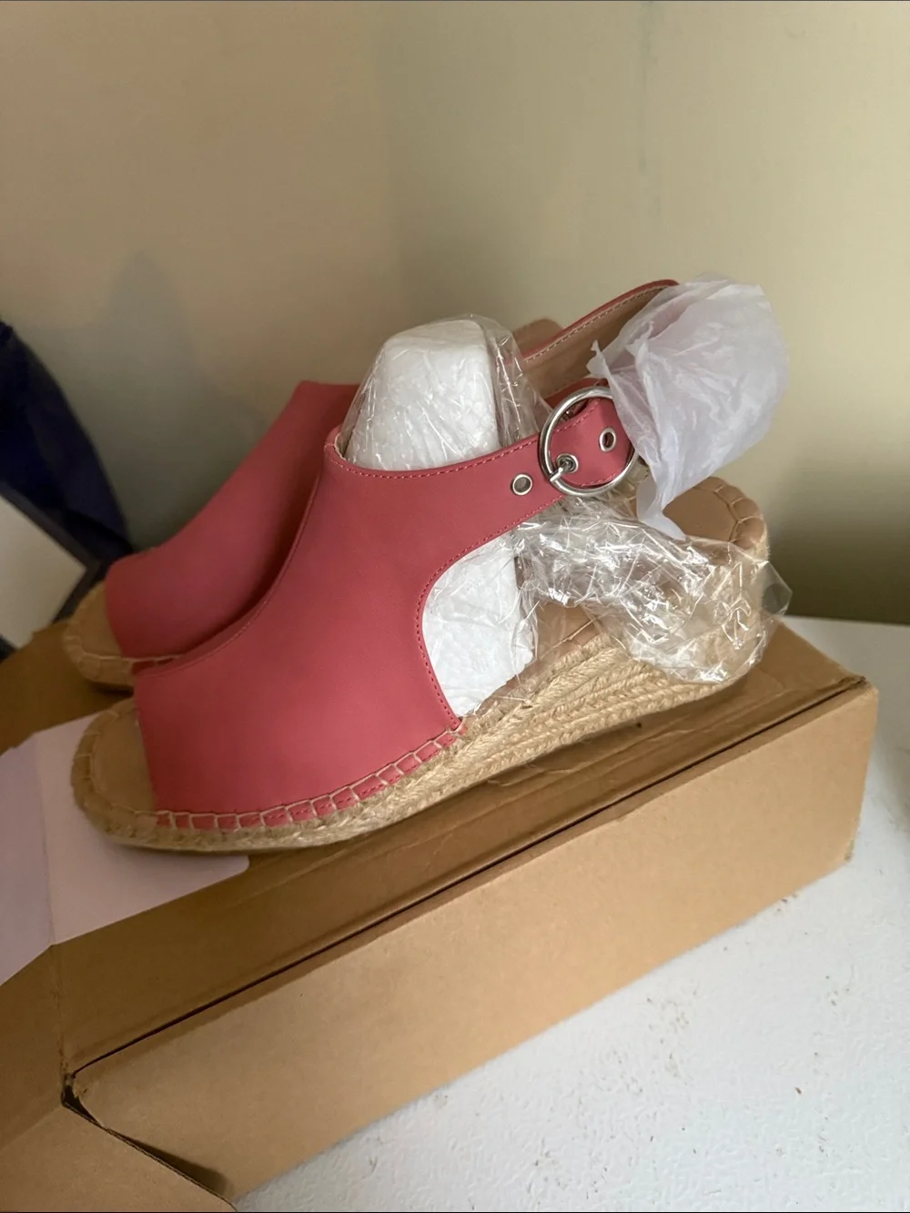 Journee Collection Coral Pink Espadrille Wedge Sandals